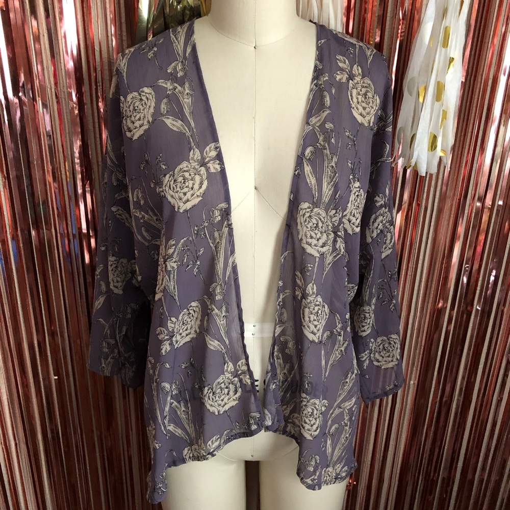 Purple Sheer Floral Shrug Top